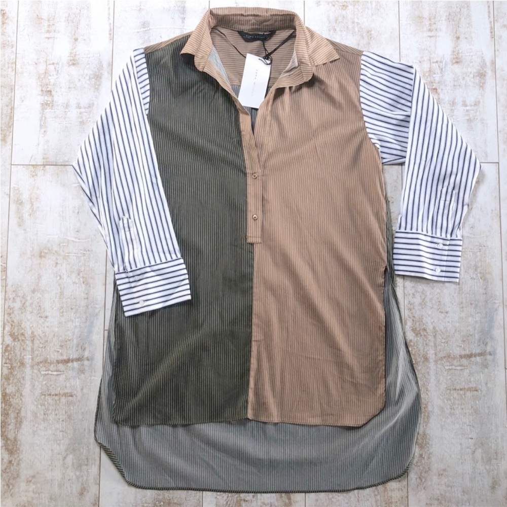 NEW 🌟 Zara Oversized Striped Patchwork Collared Shirt XS
